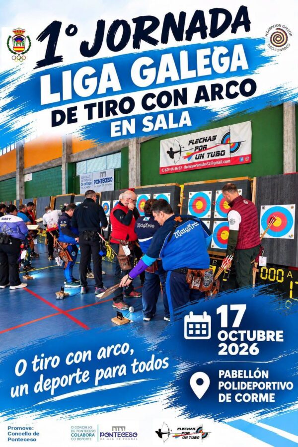 Cartel de la 1ª jornada de la Liga Galega de tiro con arco en sala en Corme, 17 de octubre de 2026