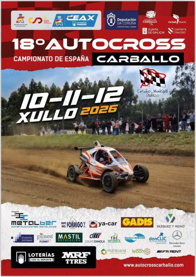 Cartel del 18º Autocross Campeonato de España en Carballo, del 10 al 12 de julio de 2026 en el Circuito Municipal de Carballo.