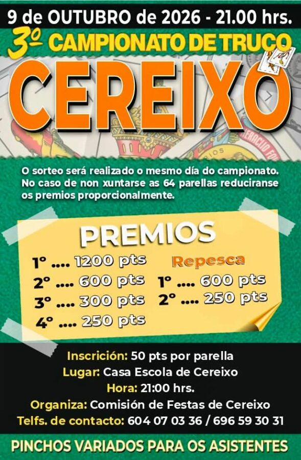 Cartel del 3º Campeonato de Truco de Cereixo, 9 de octubre de 2026