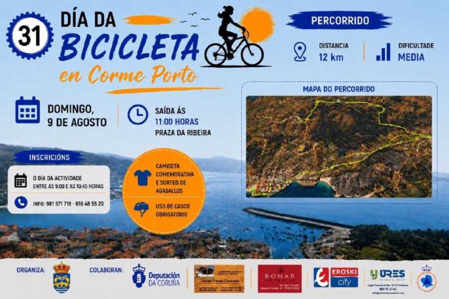 Cartel del 31 Día da Bicicleta en Corme Porto, el 9 de agosto de 2026
