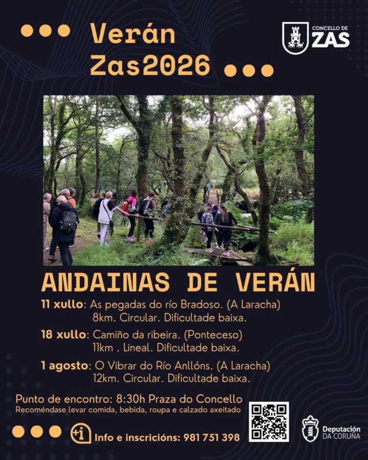 Cartel de las Andainas de Verán 2026 del Concello de Zas