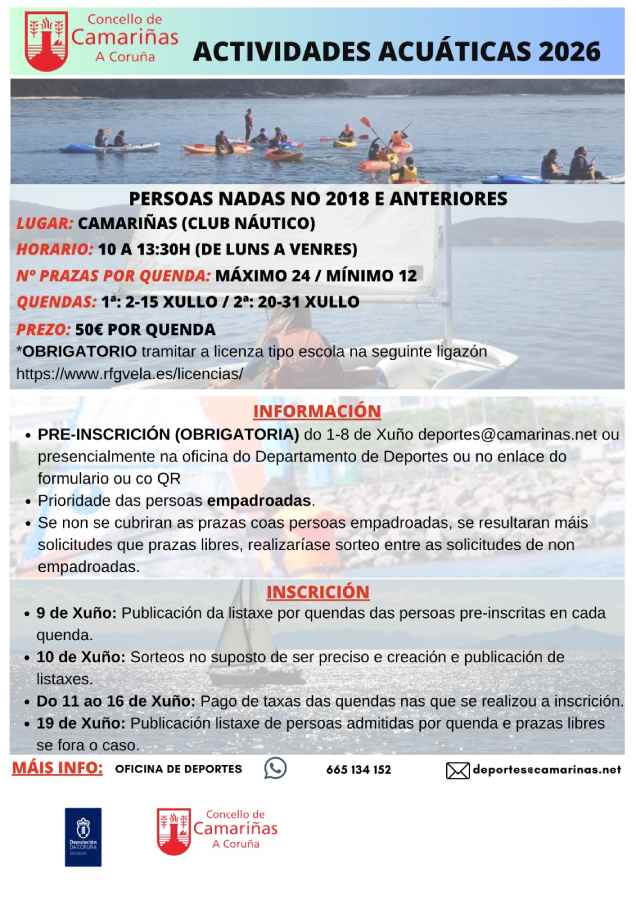Actividades Acuáticas 2026 en Camariñas