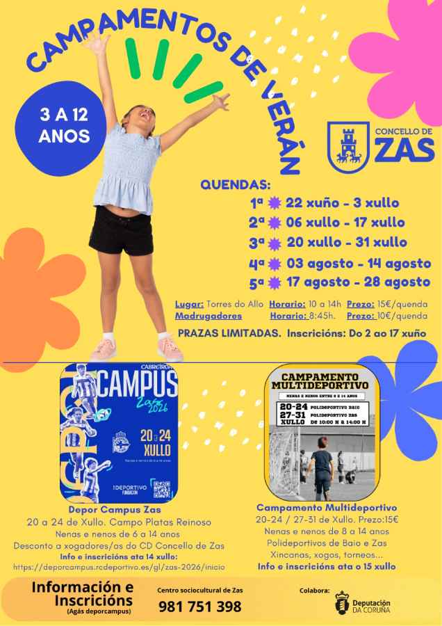 Actividades de Verán 2026 no Concello de Zas