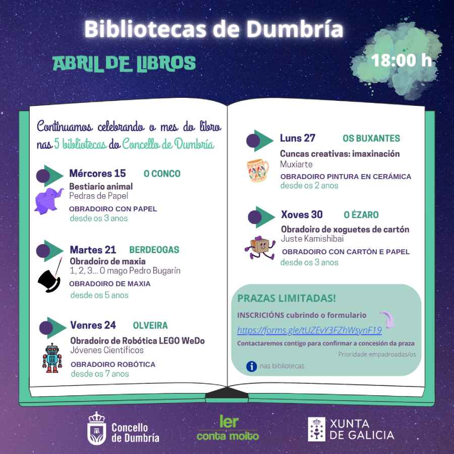 Bibliotecas de Dumbría, abril de libros. ler conta moito