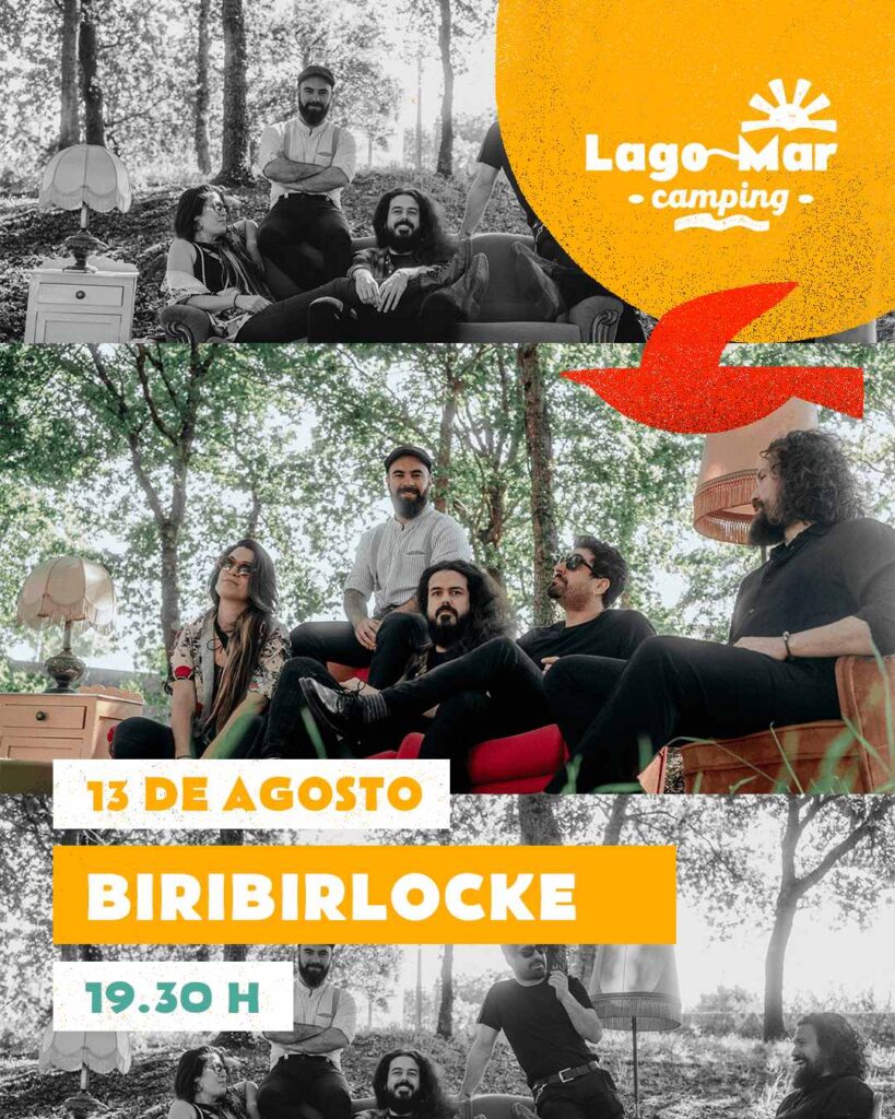 Cartel concerto biribirlocke en camping lago mar muxía 2025