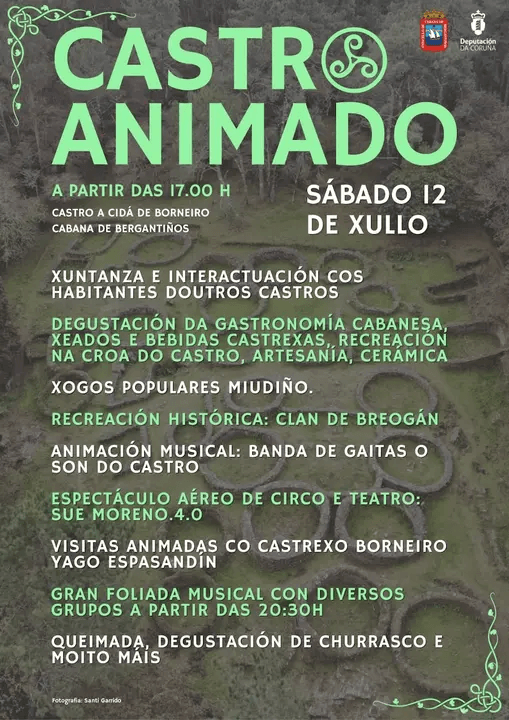 Cartel castro animado no castro de borneiro en cabana