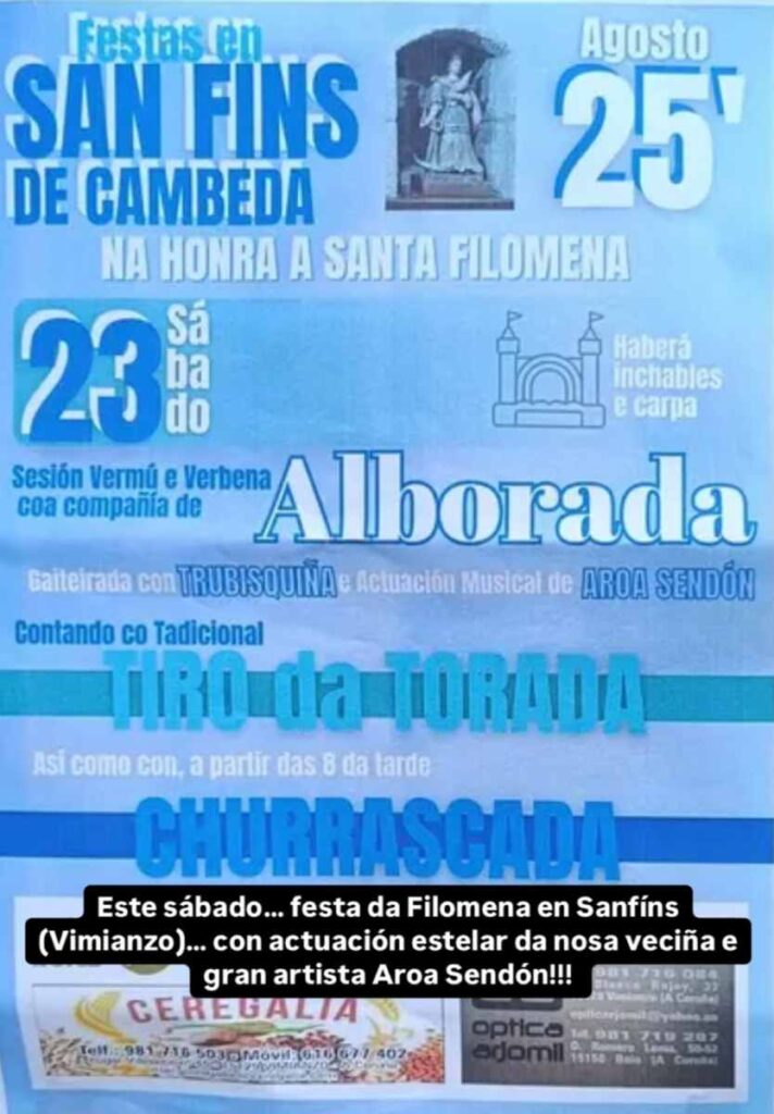 Cartel festas de san fins de cambeda santa filomena 2025
