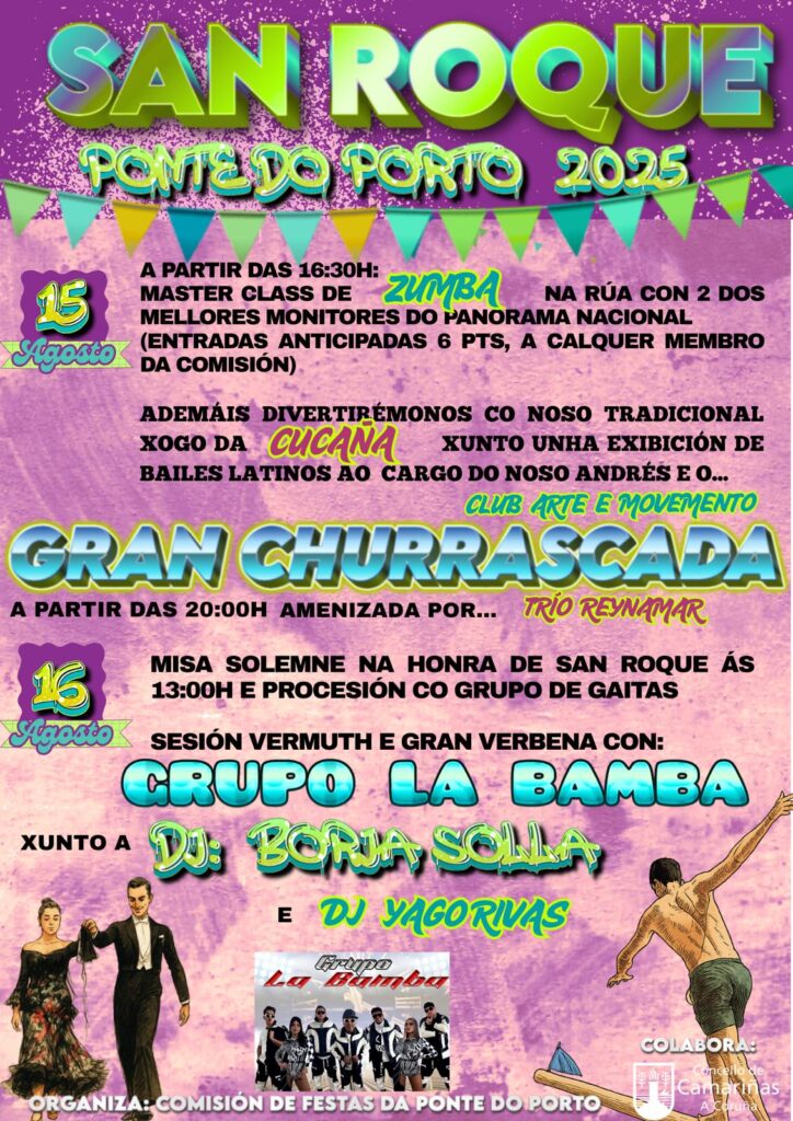 Cartel festas de san roque na ponte do porto