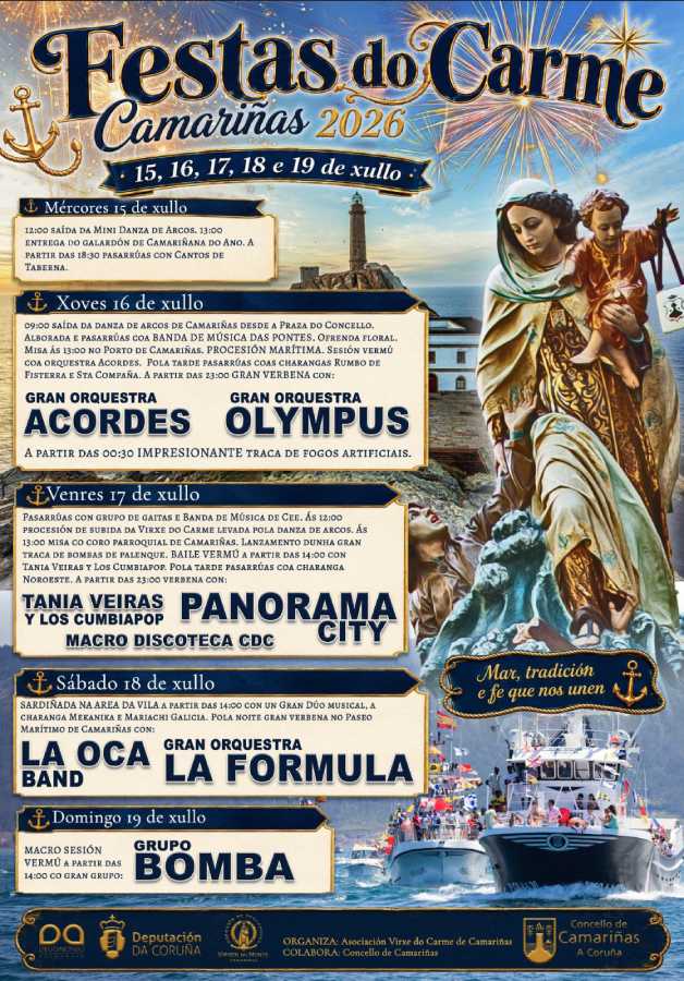Cartel Festas do Carme 2026 en Camariñas