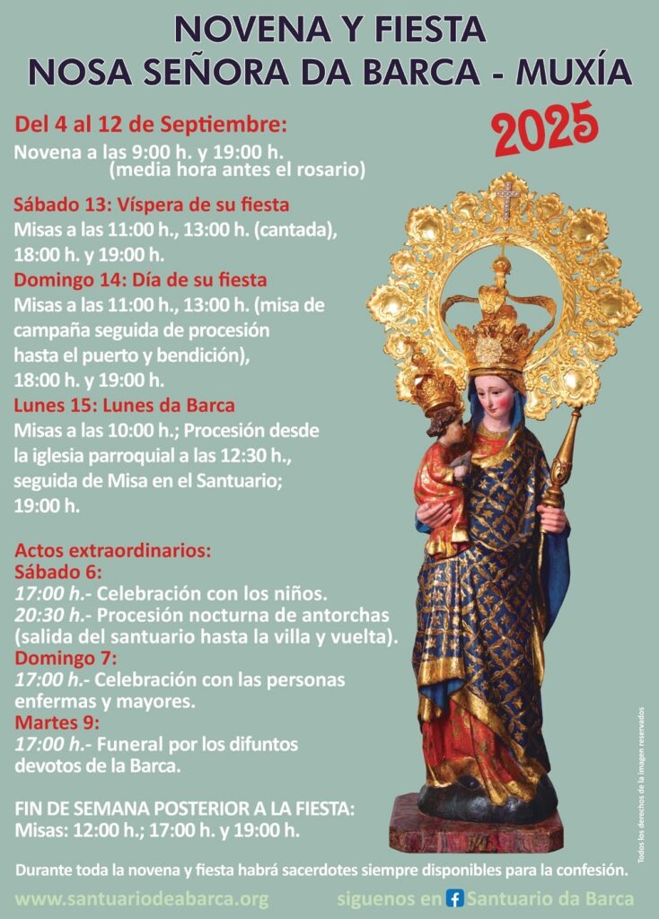 Cartel misas da virxe da barca 2025 en muxía