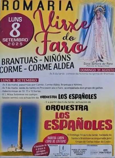 Cartel romaría da virxe do faro de brantuas niñóns corme corme aldea