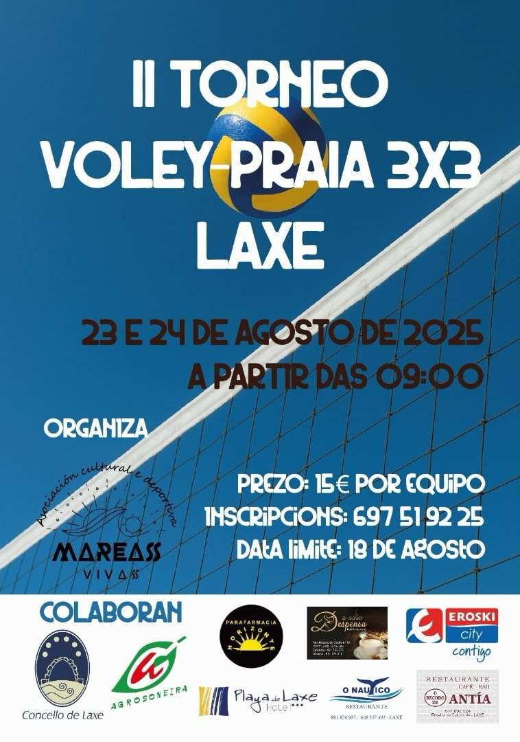 Cartel torneo de volei praia en laxe 2025