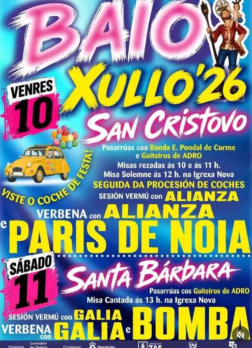 Fiestas de San Cristóbal y Santa Bárbara 2026 en Baio