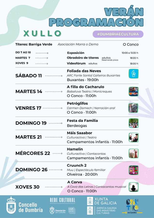 Programación de verano en julio de 2026 en el Ayuntamiento de Dumbría