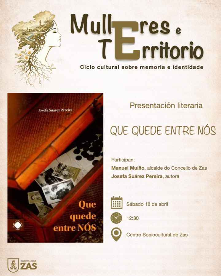 Zas acolle este sábado a presentación do libro ‘Que quede entre nós’ no marco do ciclo ‘Mulleres e territorio’