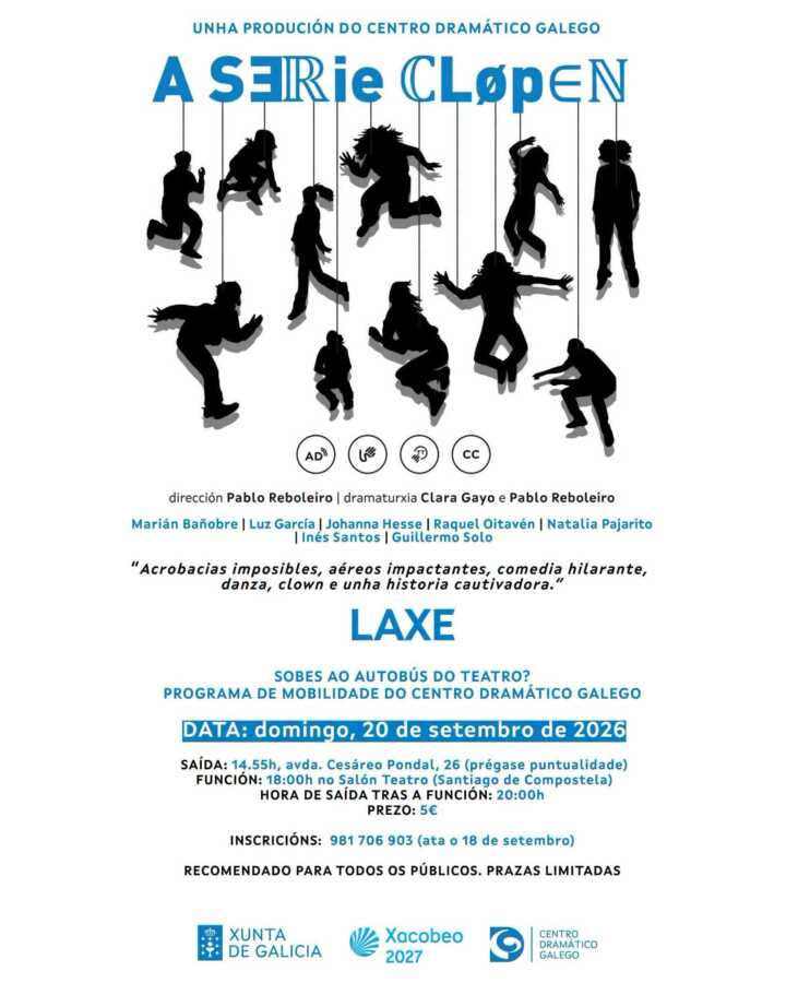Cartel de A serie Cløpen y del Autobús do Teatro desde Laxe al Salón Teatro de Santiago, 20 de septiembre de 2026