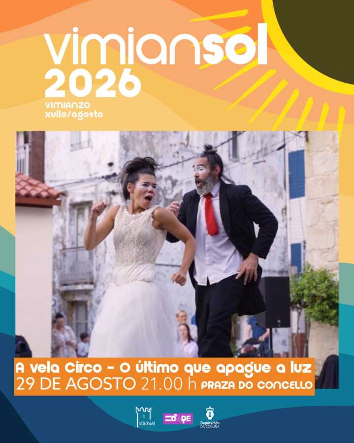 Cartel de A Vela Circo con O último que apague a luz en Vimianzo, el 29 de agosto de 2026 en la Praza do Concello