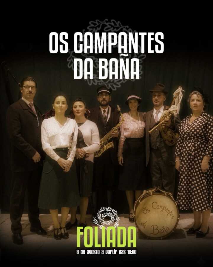 Cartel de la actuación de Os Campantes da Baña en la Foliada de la Carballeira de Zas
