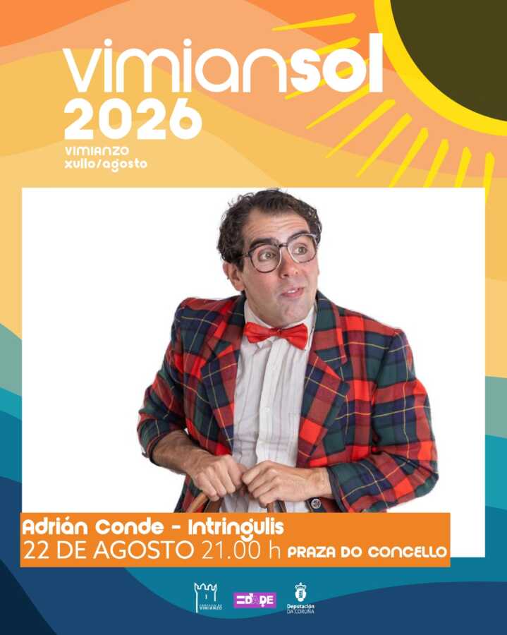 Cartel de Intringulis de Adrián Conde en Vimianzo, el 22 de agosto de 2026 en la Praza do Concello