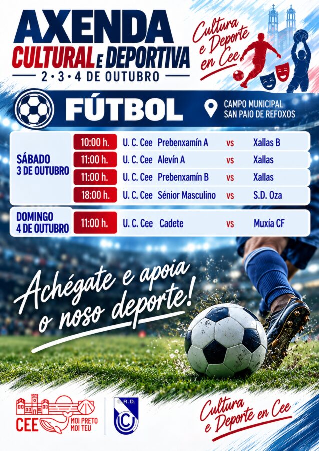 Cartel de la agenda de fútbol de la U. C. Cee del 3 y 4 de octubre