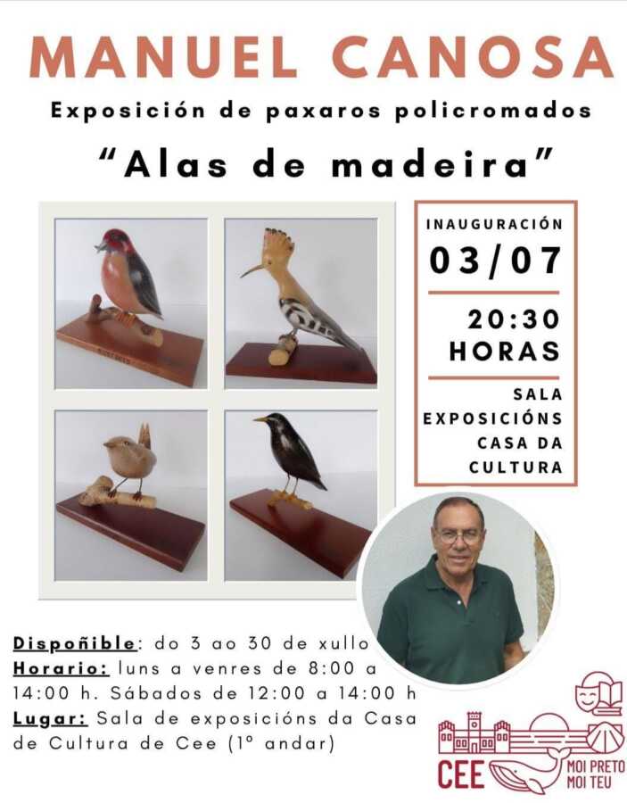 Cartel de la exposición Alas de madeira de Manuel Canosa en la Casa da Cultura de Cee