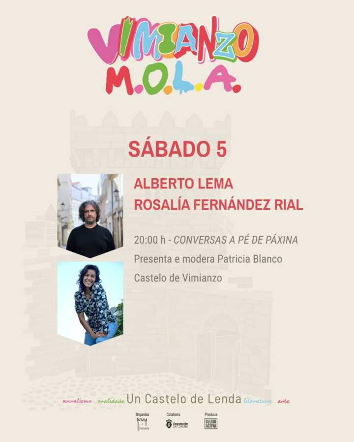 Alberto Lema y Rosalía Fernández Rial en Conversas a Pé de Páxina de Vimianzo M.O.L.A., 5 de septiembre de 2026.