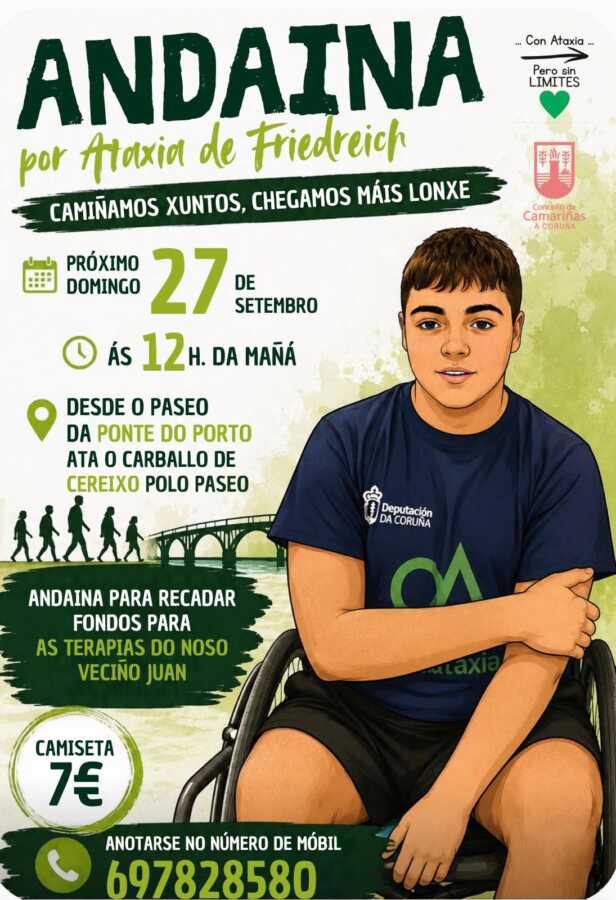 Cartel de la Andaina por Ataxia de Friedreich en Ponte do Porto y Cereixo, el 27 de septiembre de 2026.