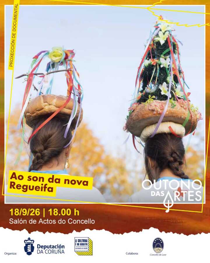 Cartel da proxección do documental Ao son da nova Regueifa en Laxe o 18 de setembro de 2026 ás 18:00