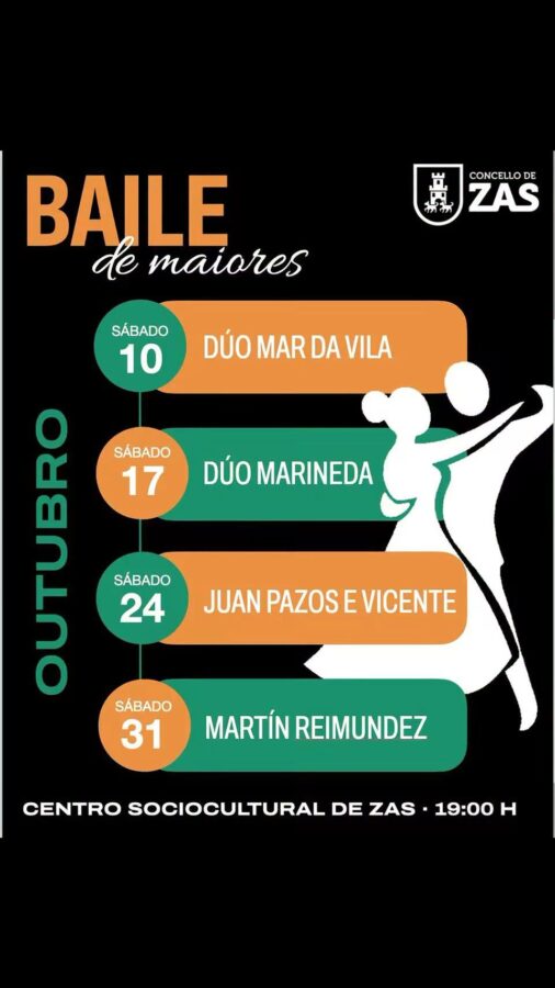 Cartel del Baile de maiores de octubre en el Centro Sociocultural de Zas