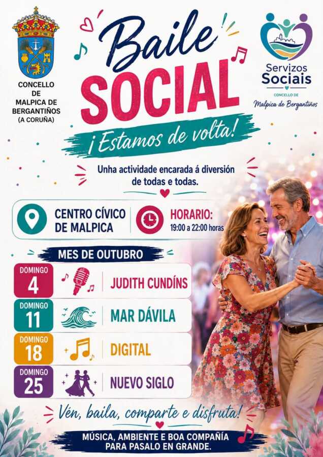 Cartel del Baile Social de octubre en el Centro Cívico de Malpica