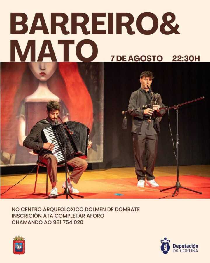 Cartel de la actuación de Barreiro & Mato en el Centro Arqueolóxico do Dolmen de Dombate