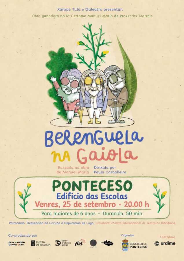Cartel de la obra de teatro Berenguela na gaiola en Ponteceso, el 25 de septiembre de 2026