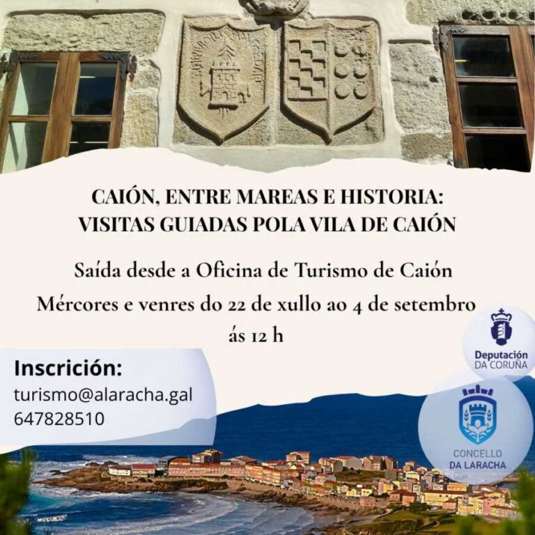 Cartel de las visitas guiadas «Caión, entre mareas e historia», con salida desde la Oficina de Turismo de Caión