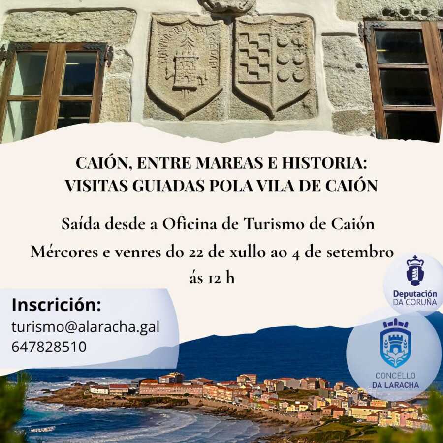 Cartel de las visitas guiadas «Caión, entre mareas e historia», con salida desde la Oficina de Turismo de Caión
