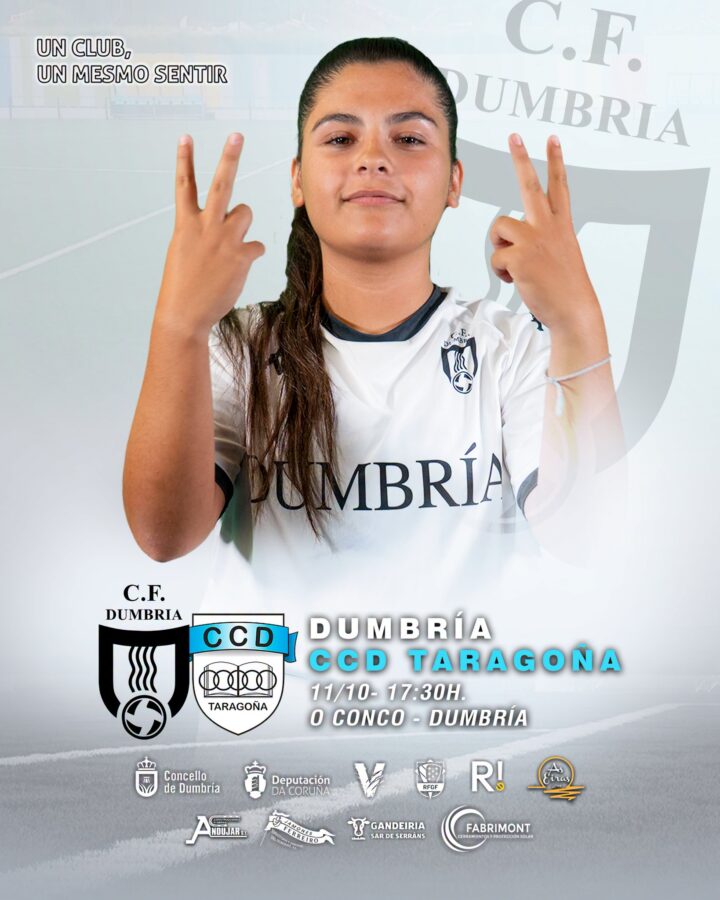 Cartel do partido de fútbol feminino CF Dumbría contra CCD Taragoña no campo do Conco