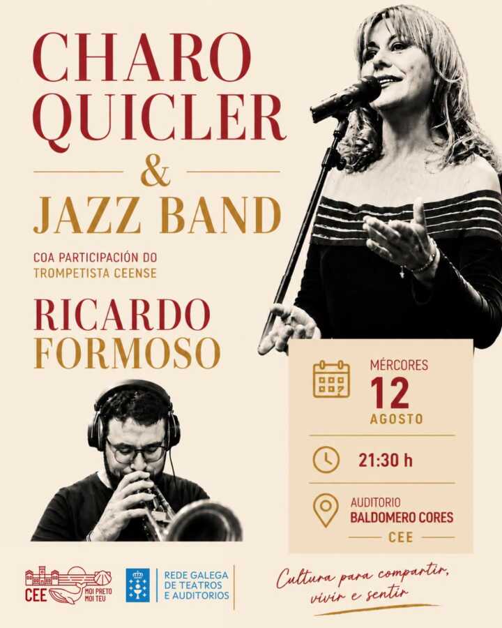 Cartel del concierto de Charo Quicler & Jazz Band con Ricardo Formoso en Cee, el 12 de agosto de 2026