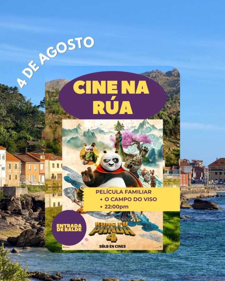 Cartel de la proyección de Kung Fu Panda 4 en O Campo do Viso, Carnota, el 4 de agosto de 2026