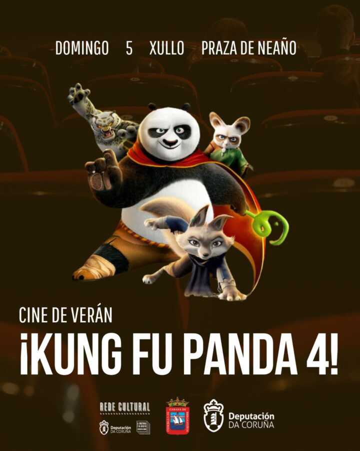 Cartel del cine de verano con Kung Fu Panda 4 en la Praza de Neaño
