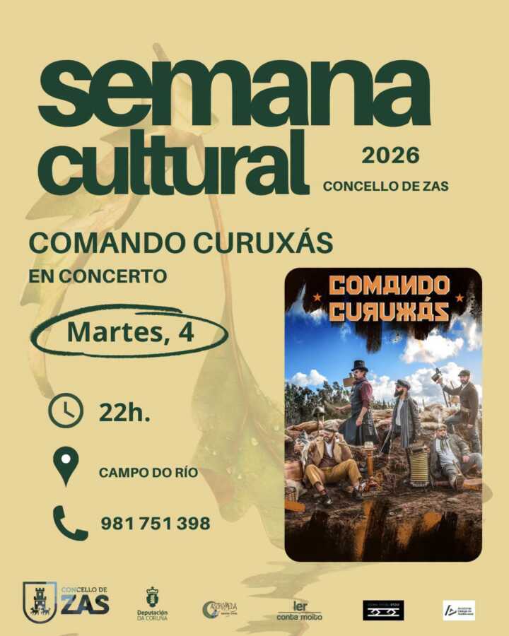 Cartel del concierto de Comando Curuxás en el Campo do Río de Zas