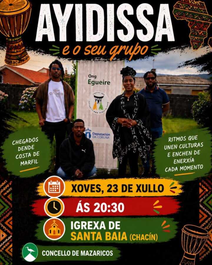 Cartel del concierto de Ayidissa en la iglesia de Santa Baia de Chacín, el 23 de julio de 2026 a las 20:30 horas