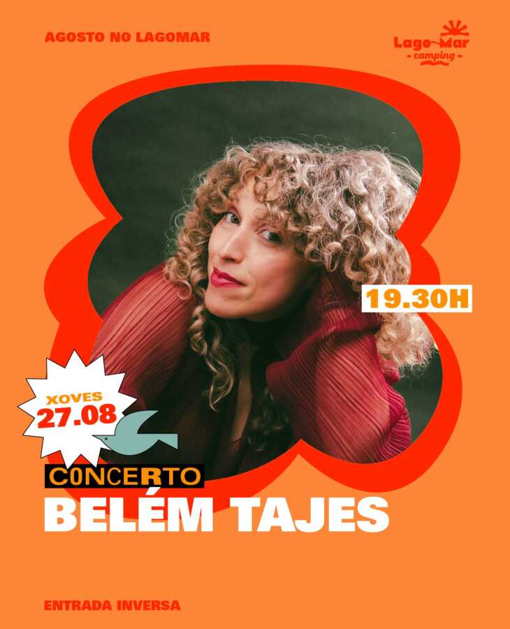 Cartel del concierto de Belém Tajes en Lagomar Camping, Muxía, el 27 de agosto de 2026