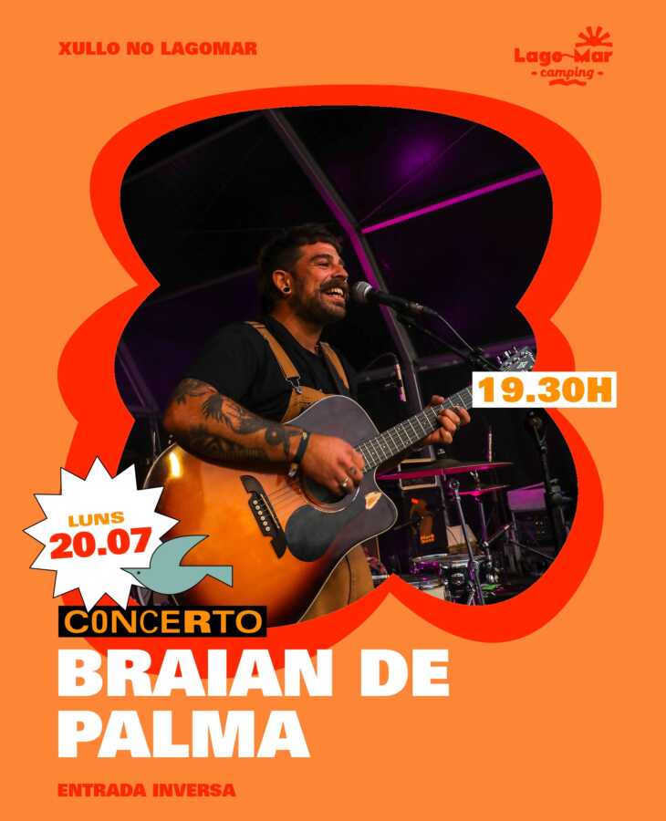 Cartel del concierto de Braian de Palma en Lagomar Camping, en Muxía, el 20 de julio de 2026