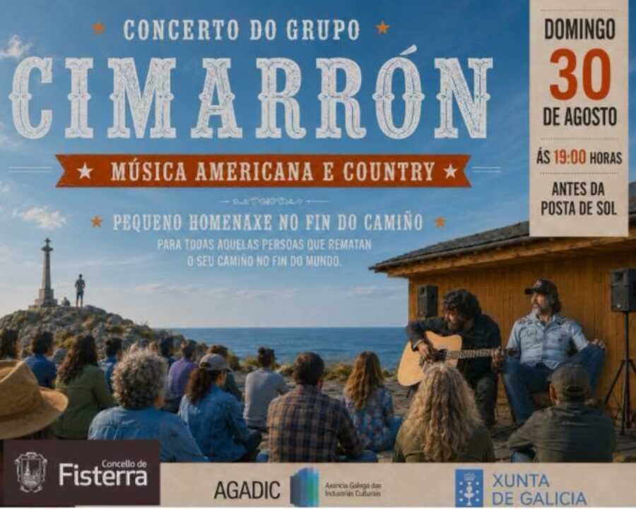Cartel del concierto de Cimarrón en Fisterra, 30 de agosto de 2026