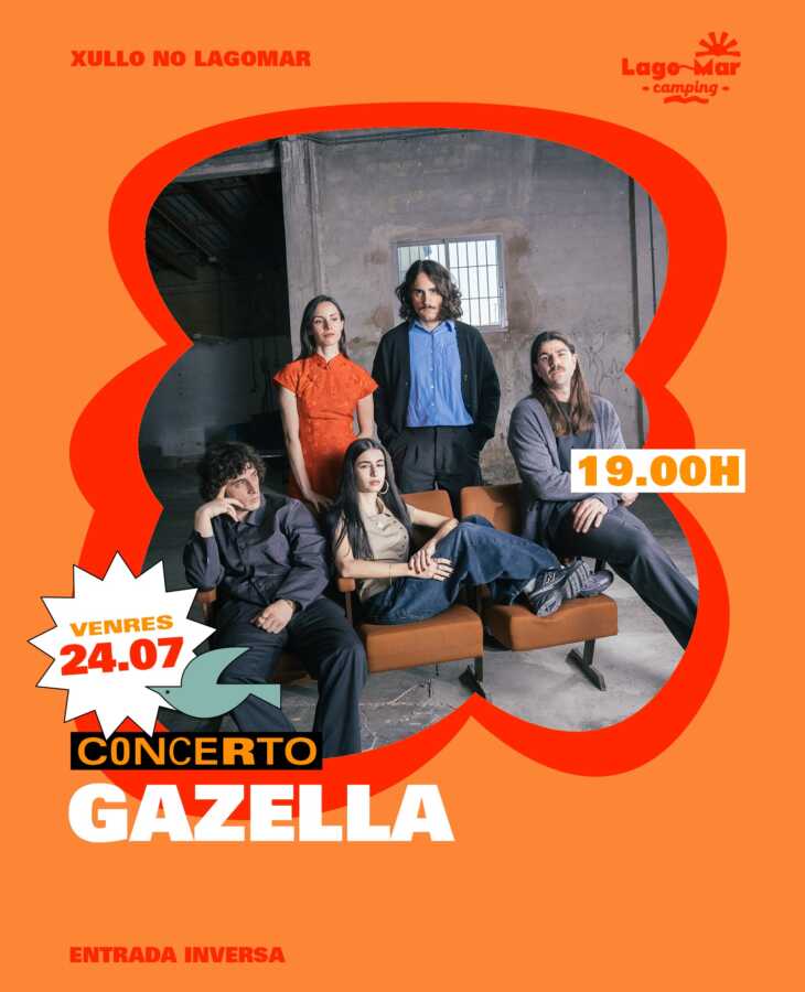Cartel del concierto de Gazella en Lago-Mar Camping, en Lago, Muxía