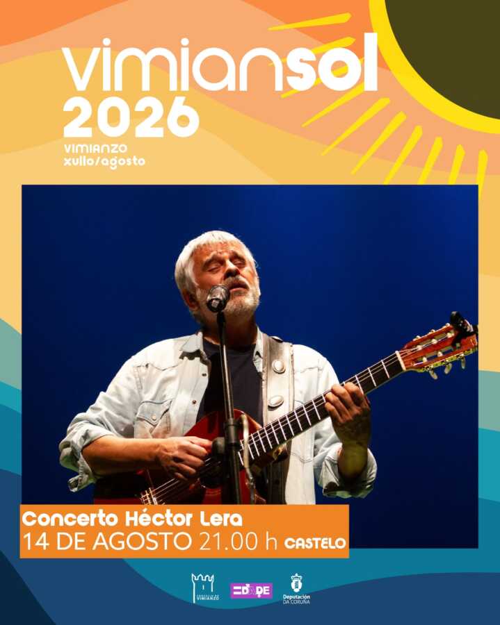 Cartel del concierto de Héctor Lera en el Castelo de Vimianzo, el 14 de agosto de 2026 a las 21:00 horas