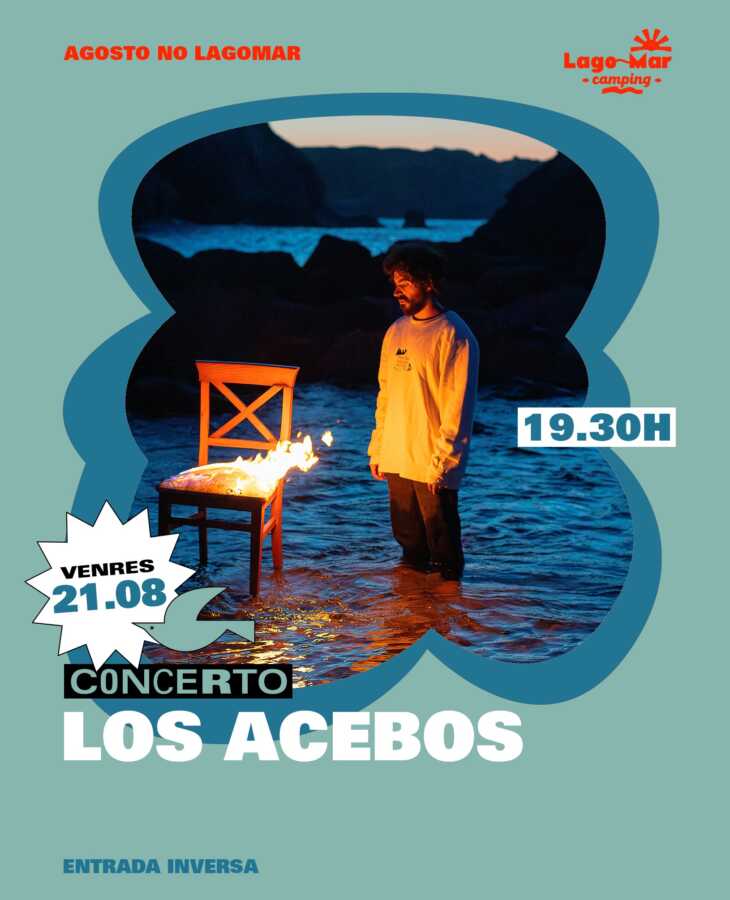Cartel del concierto de Los Acebos en Camping Lago-Mar, Muxía, el 21 de agosto de 2026