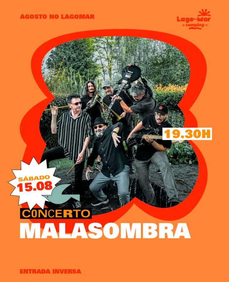Cartel del concierto de Malasombra en LagoMar Camping el 15 de agosto de 2026