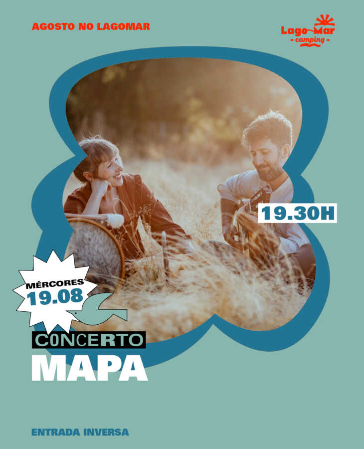 Cartel del concierto de MAPA en Camping Lago-Mar, Muxía, el 19 de agosto de 2026 a las 19:30