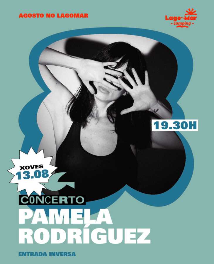 Cartel del concierto de Pamela Rodríguez en Lagomar Camping, el jueves 13 de agosto a las 19:30 horas