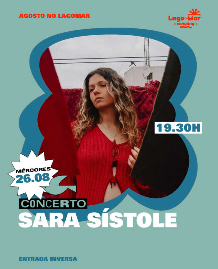 Cartel del concierto de Sara Sístole en Lagomar Camping, Muxía, el 26 de agosto de 2026